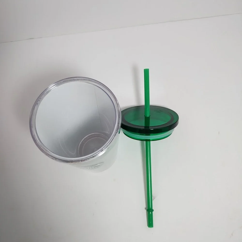 Starbucks Tumbler Green With Swirl Design 16oz With Lid & Straw‎ For Cold Drinks